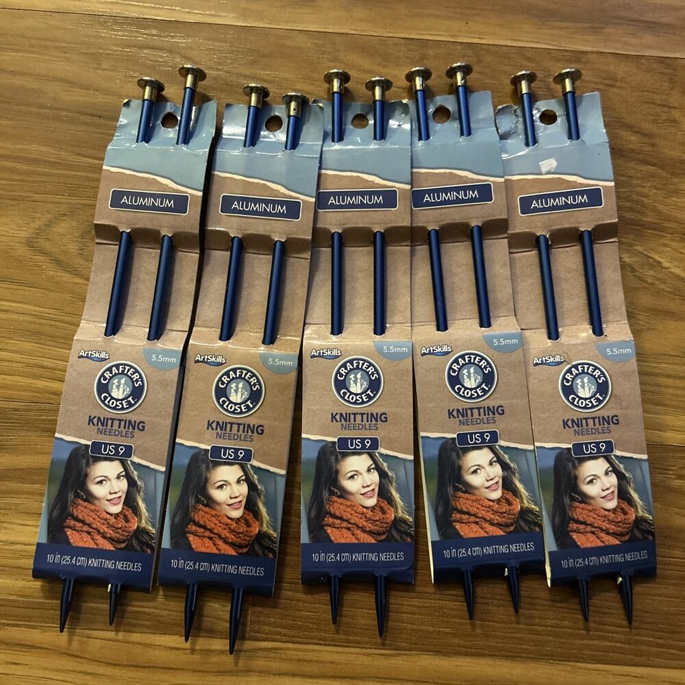 Lot Of 5 Sets Aluminum Knitting Needles 5.5mm Crafter’s Closet US 9 Brand New